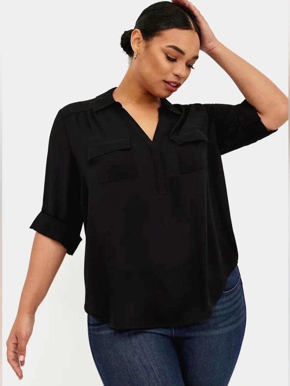 Torrid Harper Georgette 3/4 Sleeve Blouse Size 1 (14/16)